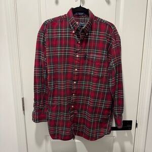 Chaps Ralph Lauren Men's Red and Green Plaid Button Down Shirt